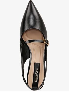 Franco Sarto Black Pointed Slingback Flat with Gold Buckle